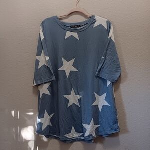 Glitzy Girls Short Sleeve Tee XLarge Star Print Grey